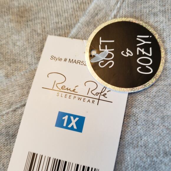 Rene Rofe sleepwear 1X top grey‎ bottom pink with small pink hearts - Picture 2 of 4